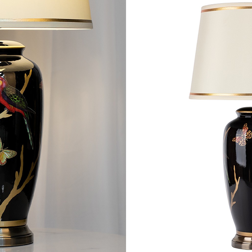 Настольная лампа с абажуром Bird on Golden Branches Black Lampshade