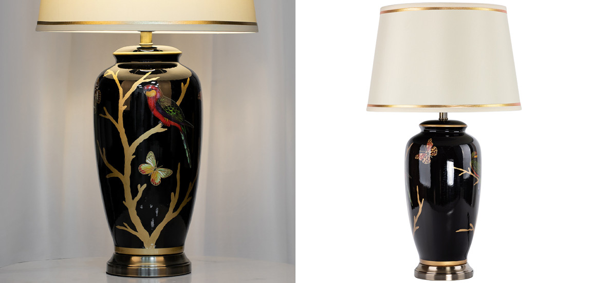 Настольная лампа с абажуром Bird on Golden Branches Black Lampshade