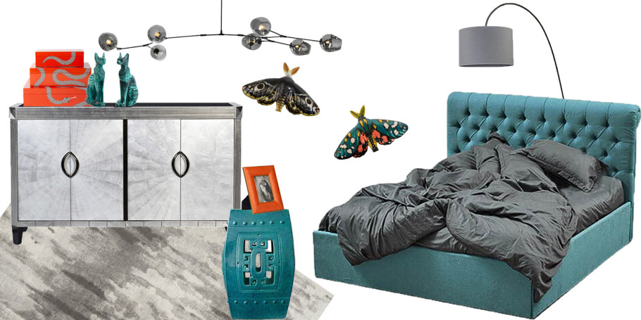 Товары недели: спальня в оранжево-бирюзовых тонах