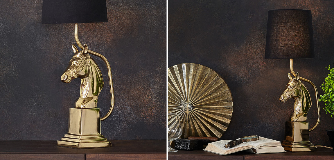 Настольная лампа с абажуром Lampshade Horse Sculpture Gold