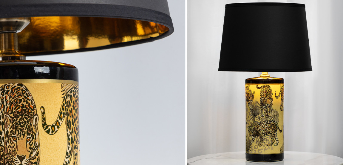 Настольная лампа с абажуром Leopard Lampshade Black