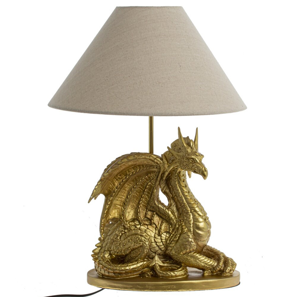 Настольная лампа с абажуром Дракон Golden Dragon Lamp Beige
