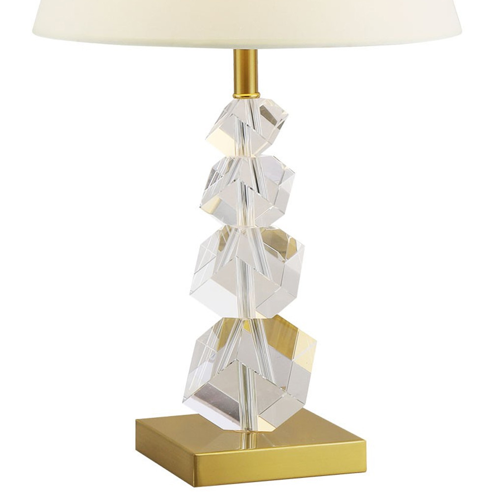 Настольная лампа с абажуром и основанием из хрусталя Neri Crystal Cubes Brass Table Lamp