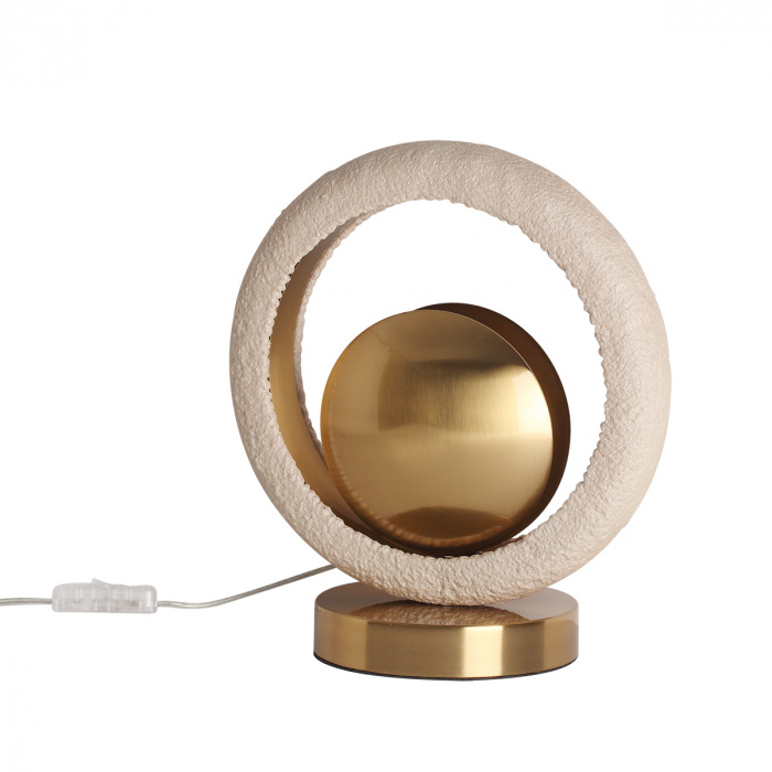 Настольная лампа с бежевым текстурным кольцом и латунным шаром в центре Tactile