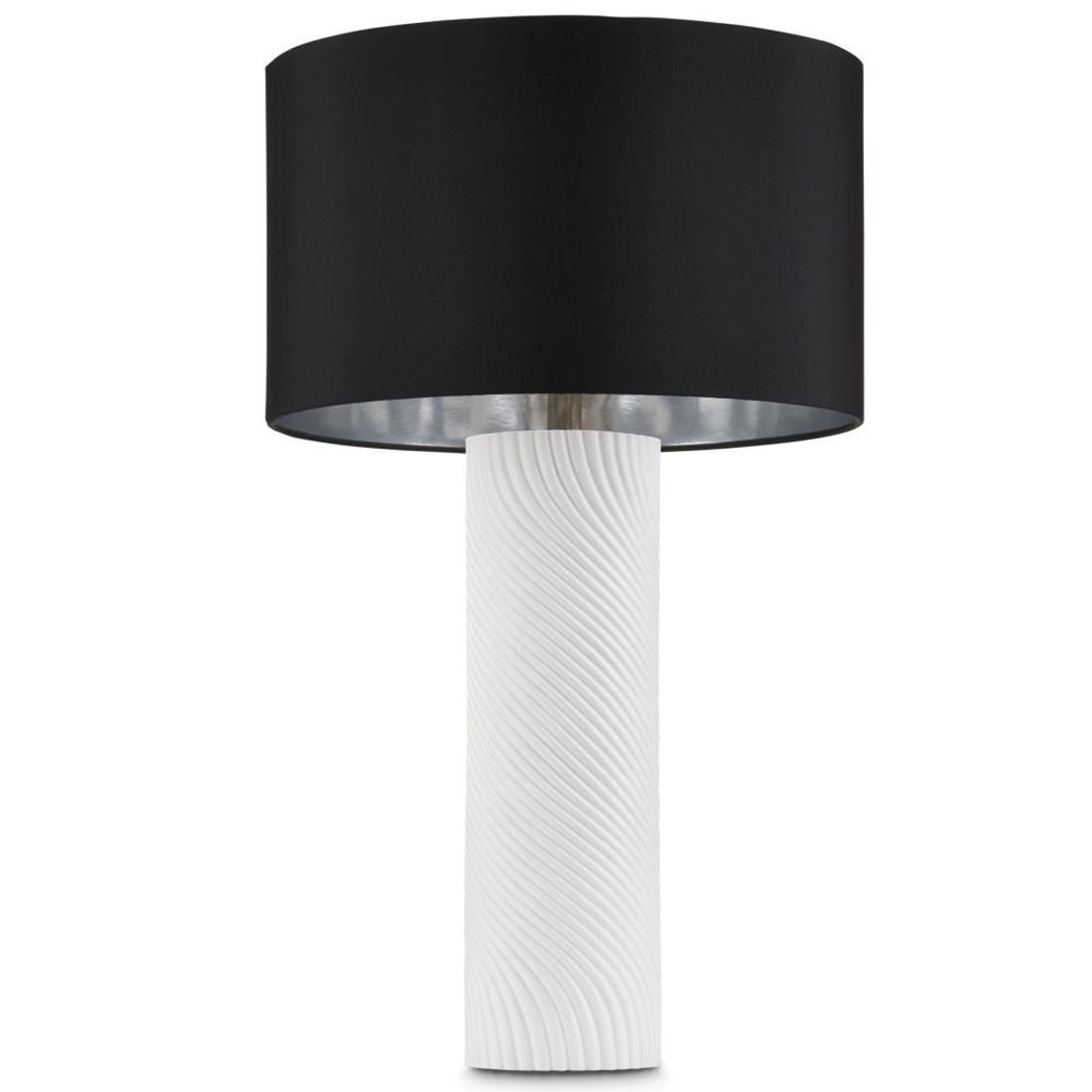 Настольная лампа с белым фактурным корпусом и черным абажуром Twisted