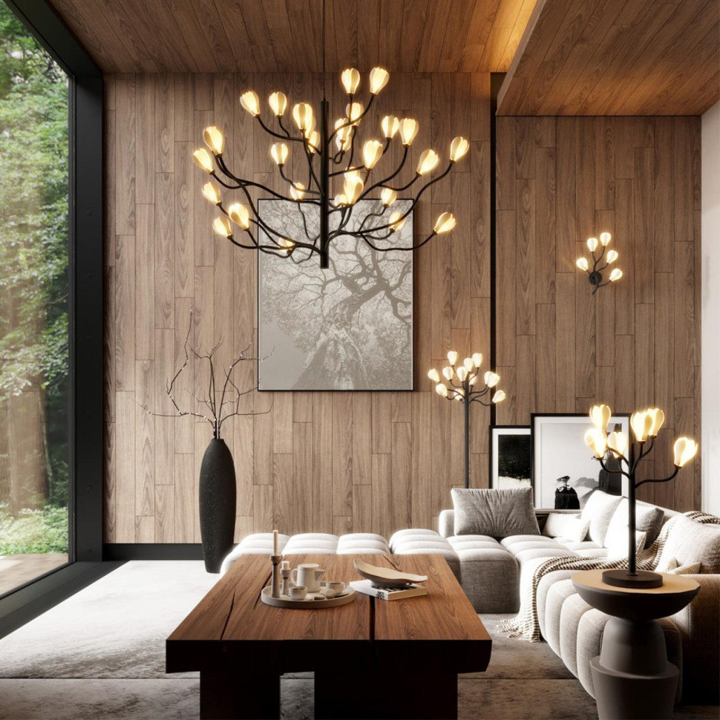 Настольная лампа с ветвями и белыми фарфоровыми цветами Floralis