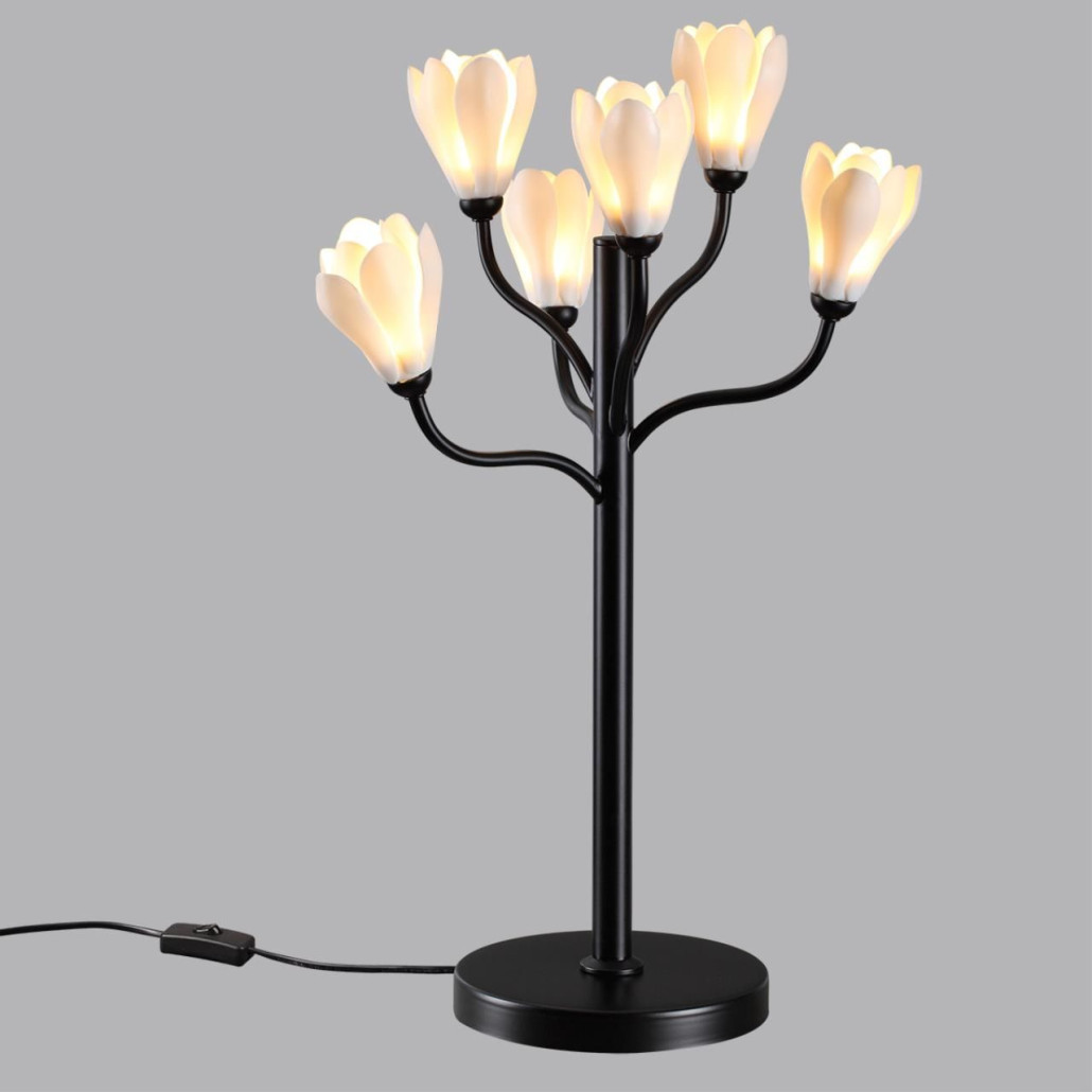 Настольная лампа с ветвями и белыми фарфоровыми цветами Floralis