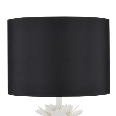 Настольная лампа с декором в виде белого цветка магнолии на каркасе и черным абажуром White Magnolia