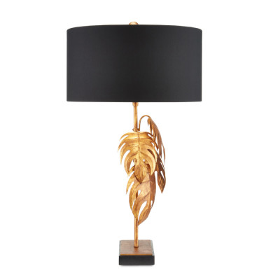 Настольная лампа с каркасом из тропических листьев и круглым черным абажуром Tropical Leaves Monstera