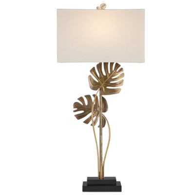 Настольная лампа с каркасом из тропических листьев и прямоугольным тканевым абажуром Tropical Leaves Monstera