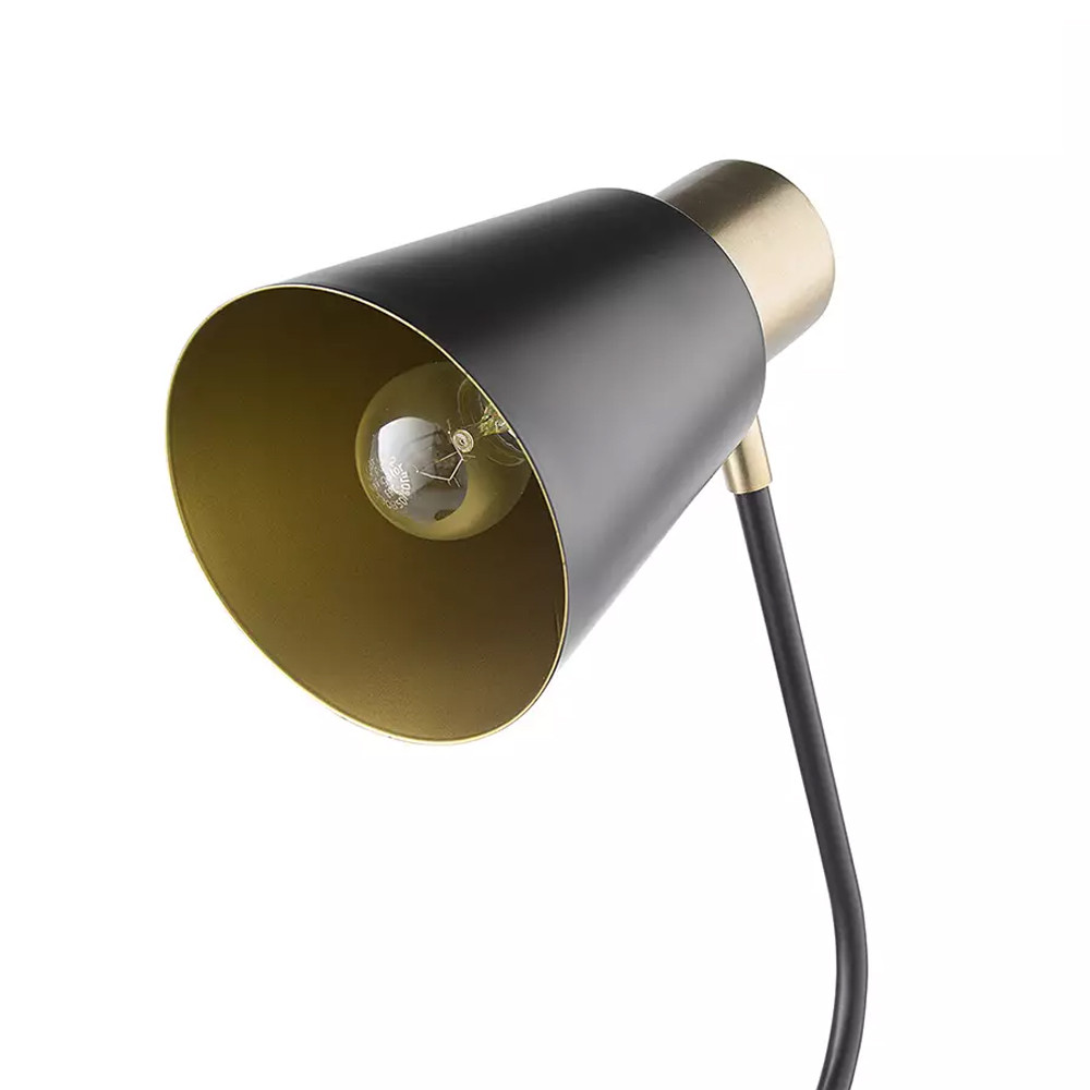 Настольная лампа с наклонным корпусом и подвижным плафоном в сочетании золотистого и чёрного цвета Work Surface Light