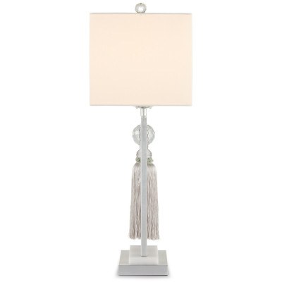 Настольная лампа с прямоугольным тканевым абажуром на белом мраморном основании Silver Threads