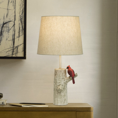 Настольная лампа с тканевым абажуром и основанием в виде птицы на дереве Simurq