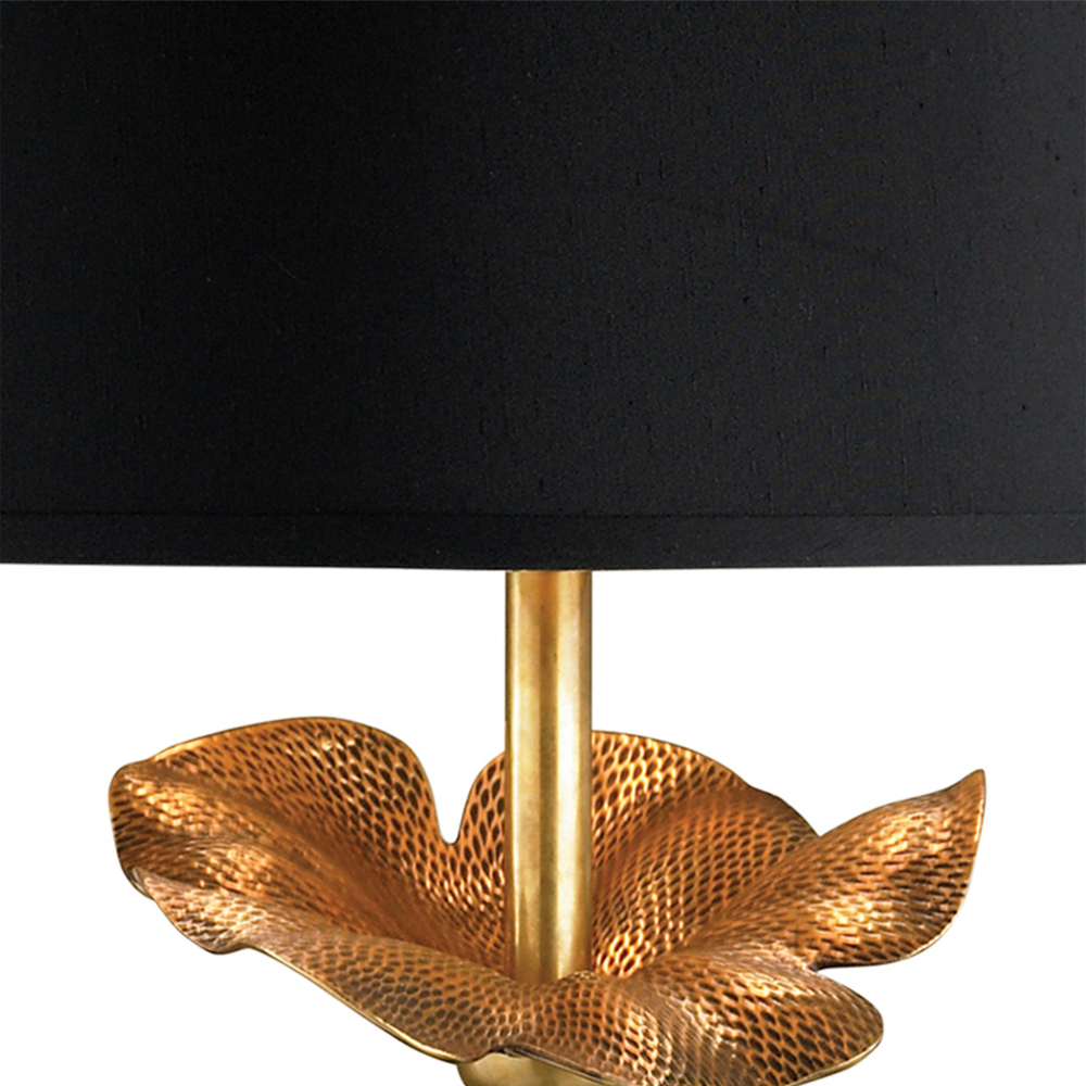 Настольная лампа с цветком на основании и черным абажуром Fluttering Leaf