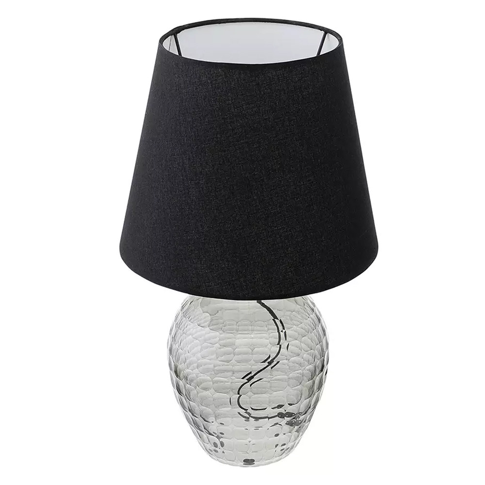 Настольная лампа с черным тканевым абажуром и фактурным прозрачным основанием Black Cone