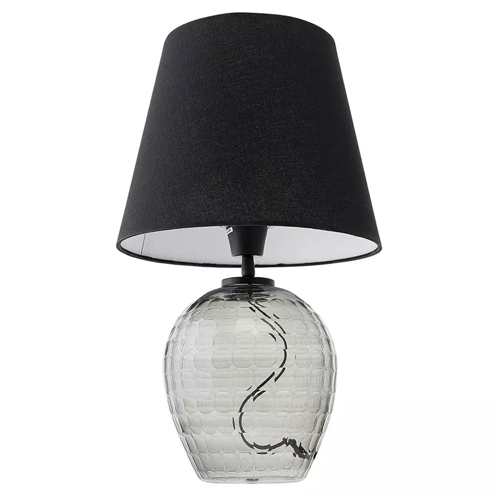 Настольная лампа с черным тканевым абажуром и фактурным прозрачным основанием Black Cone
