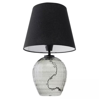 Настольная лампа с черным тканевым абажуром и фактурным прозрачным основанием Black Cone