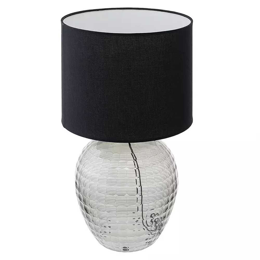 Настольная лампа с черным цилиндрическим тканевым абажуром и фактурным прозрачным основанием Black Cone