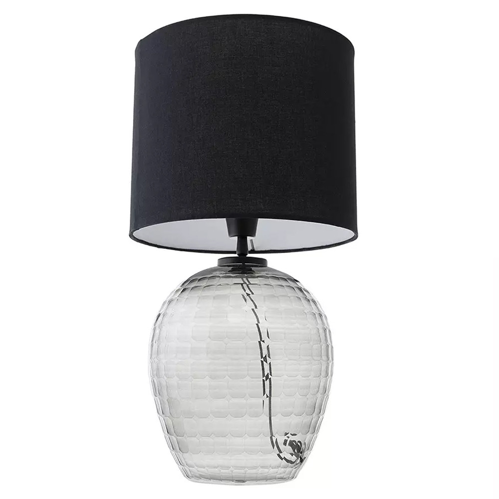 Настольная лампа с черным цилиндрическим тканевым абажуром и фактурным прозрачным основанием Black Cone