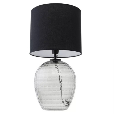 Настольная лампа с черным цилиндрическим тканевым абажуром и фактурным прозрачным основанием Black Cone