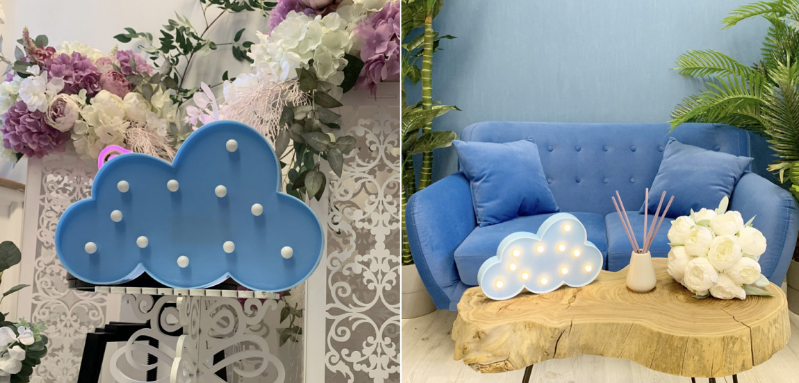 Настольная лампа Синее Облако с лампочками