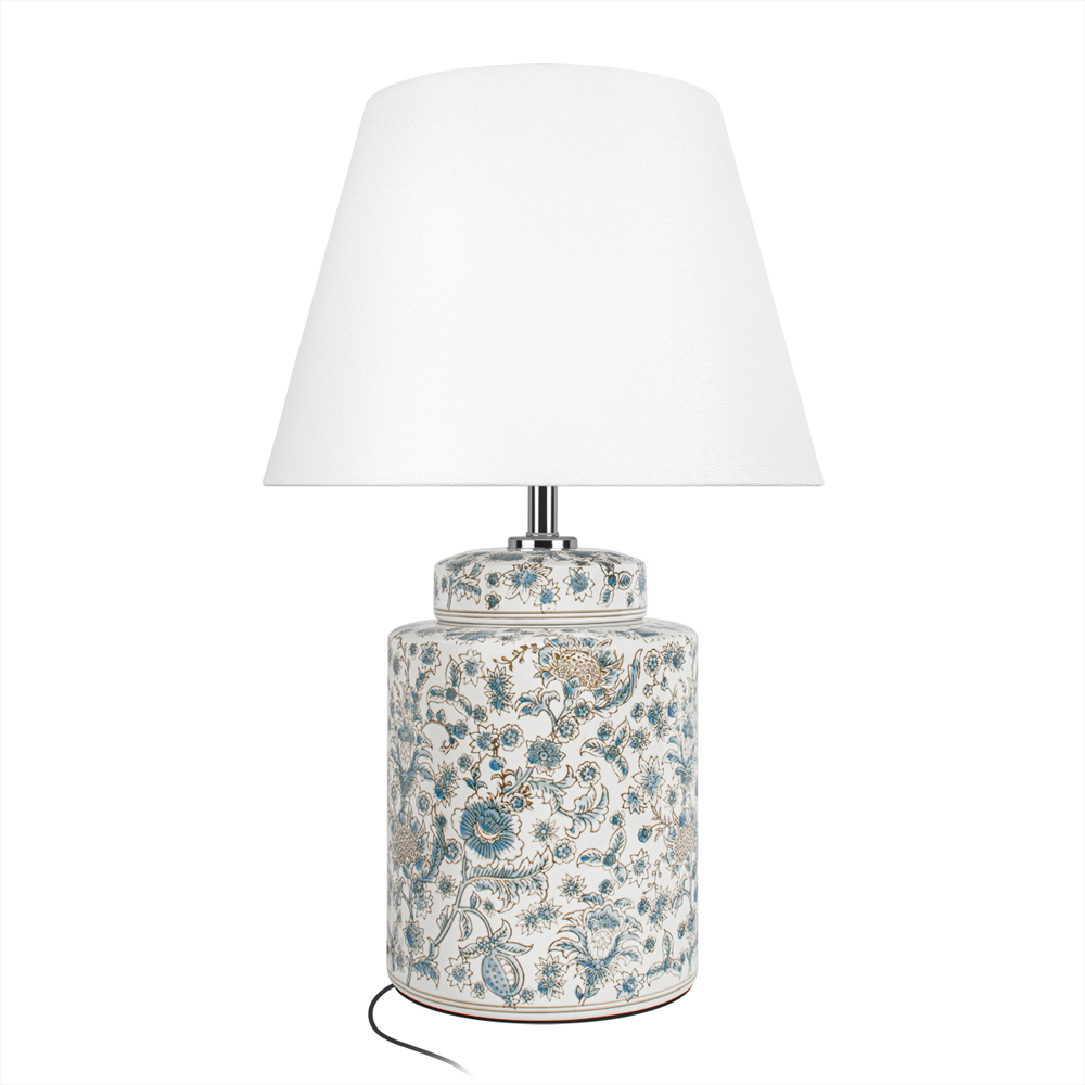Настольная лампа цилиндрическая с цветочной росписью Lamp Flower Painting