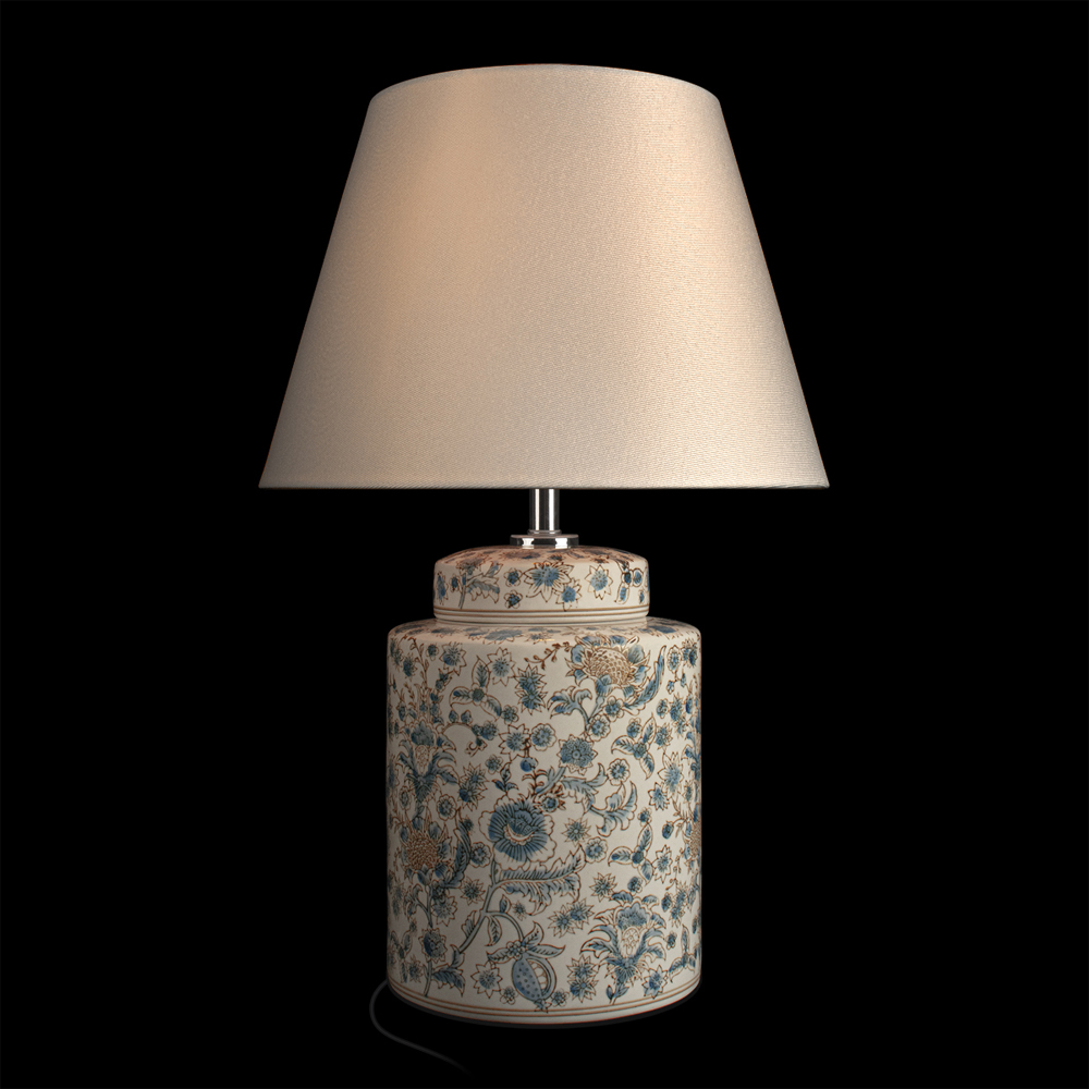 Настольная лампа цилиндрическая с цветочной росписью Lamp Flower Painting