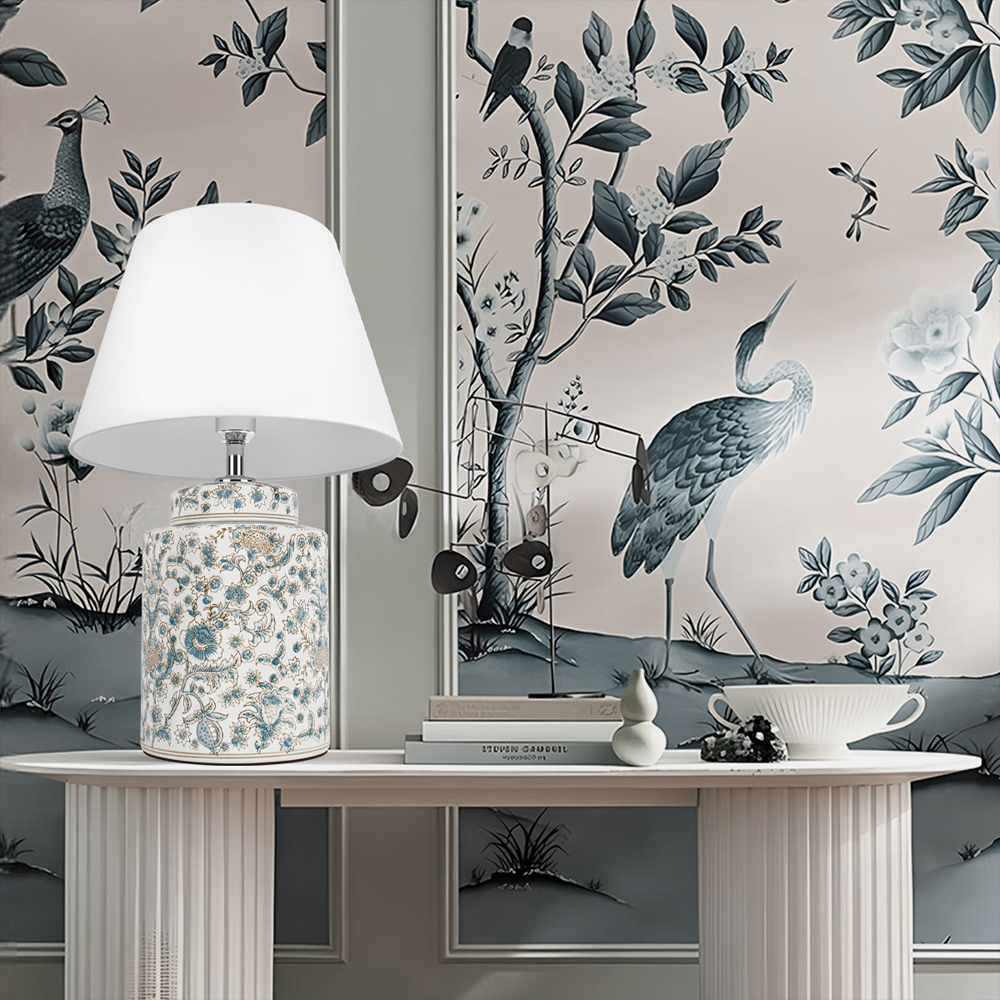 Настольная лампа цилиндрическая с цветочной росписью Lamp Flower Painting