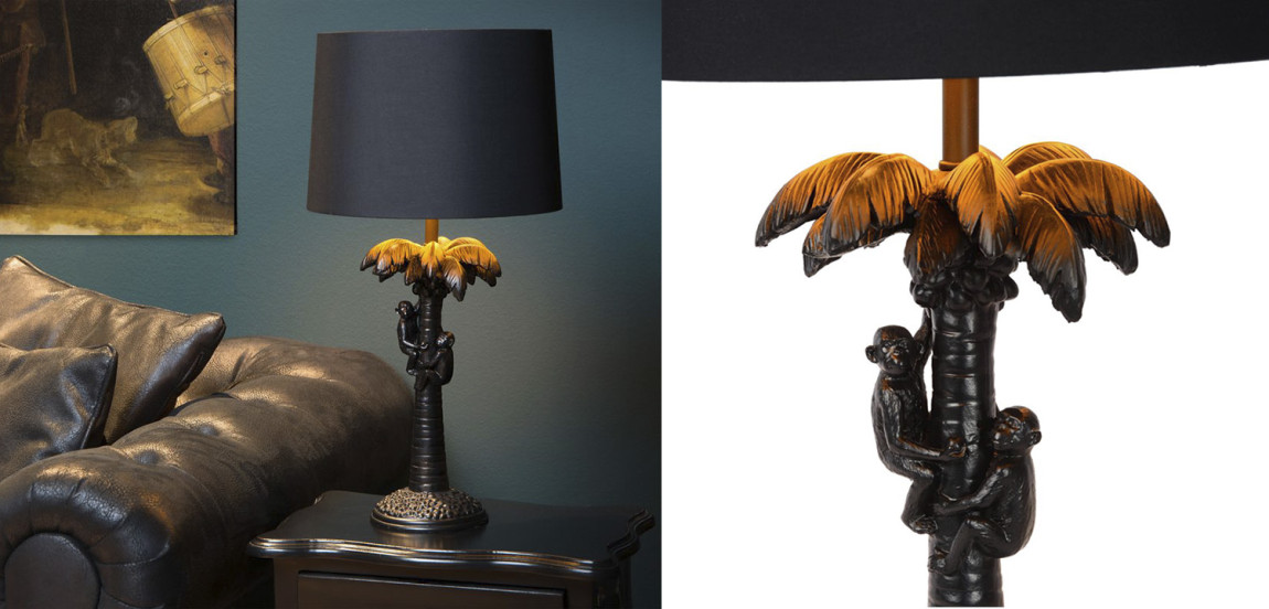Настольная лампа Черная Пальма Monkeys on a palm table lamp black