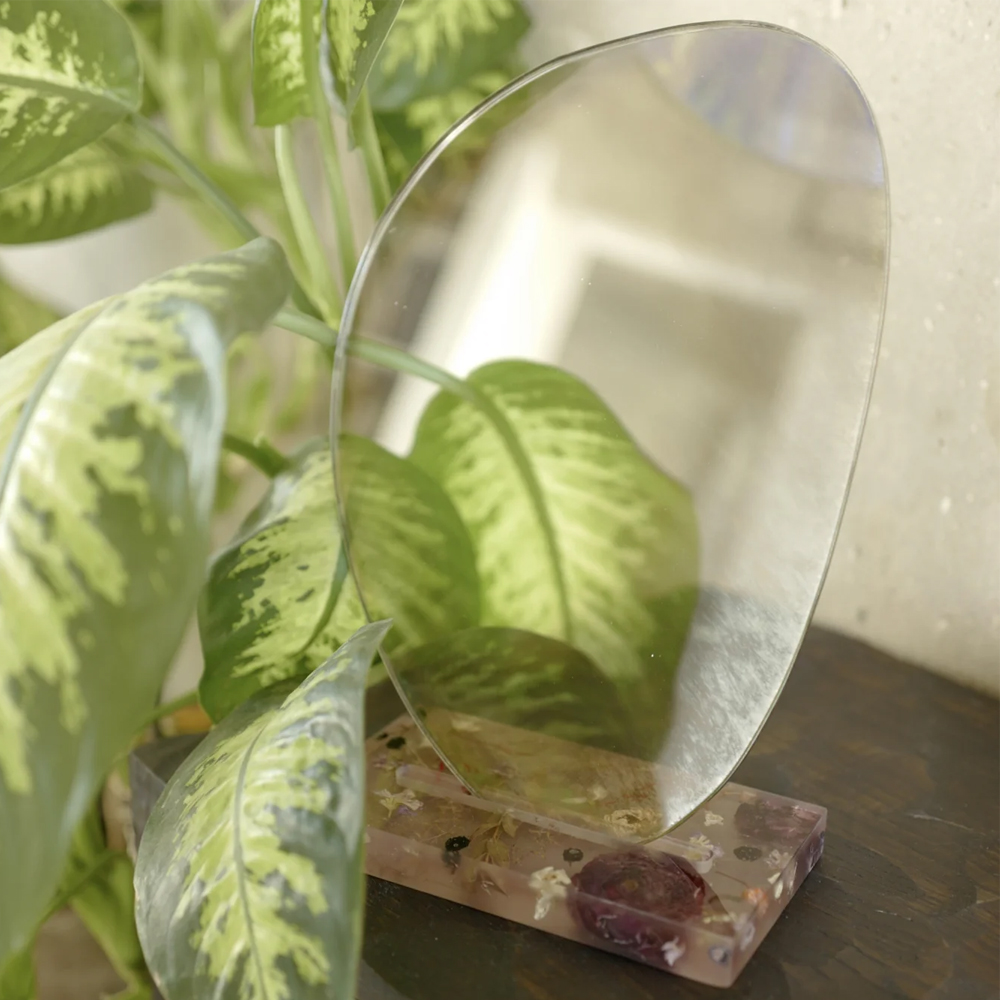 Настольное зеркало с подставкой из эпоксидной смолы с цветами Epoxy Resin Flowers Mirror