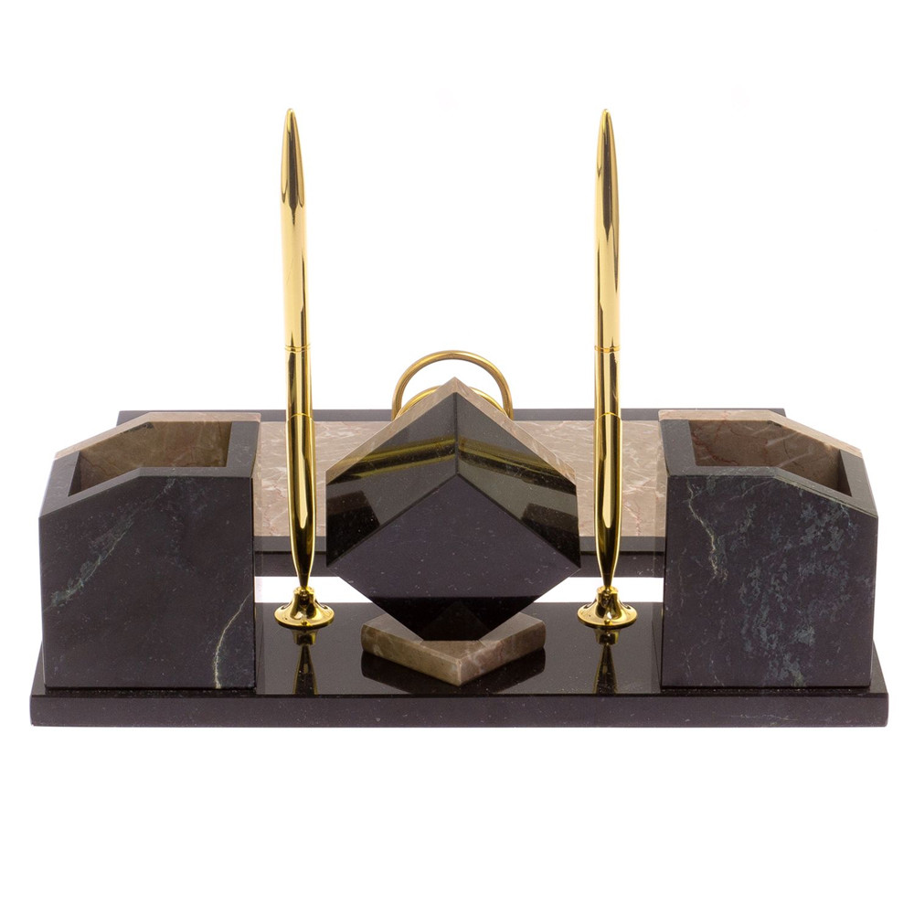 Настольный письменный набор из бежевого мрамора с часами Marble Accessory