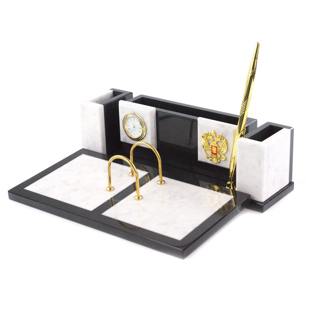 Настольный письменный набор из белого мрамора и змеевика Marble Accessory