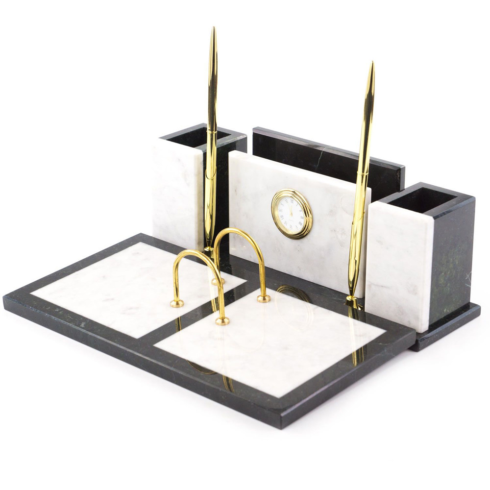 Настольный письменный набор из белого мрамора с часами Marble Accessory