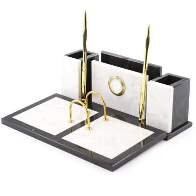 Настольный письменный набор из белого мрамора с часами Marble Accessory