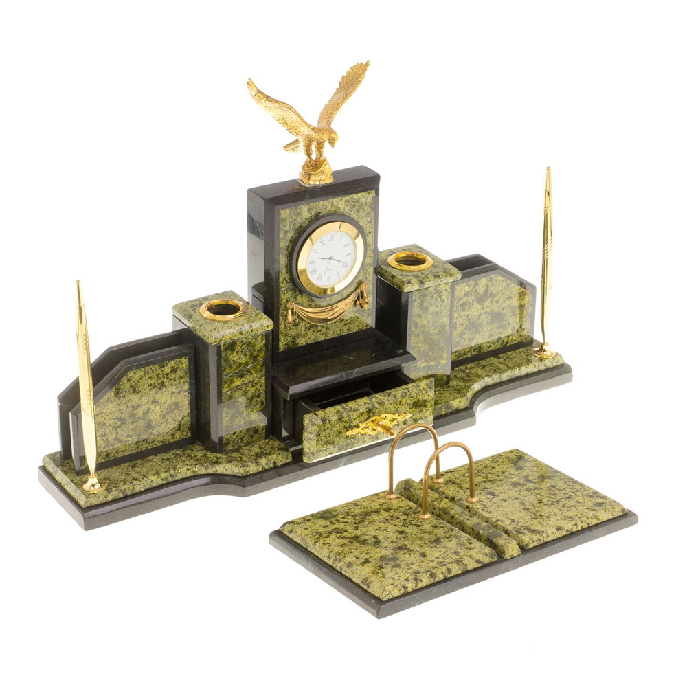 Настольный письменный набор из змеевика  и бронзы с декором в виде орла в подарочной упаковке Successful Leader