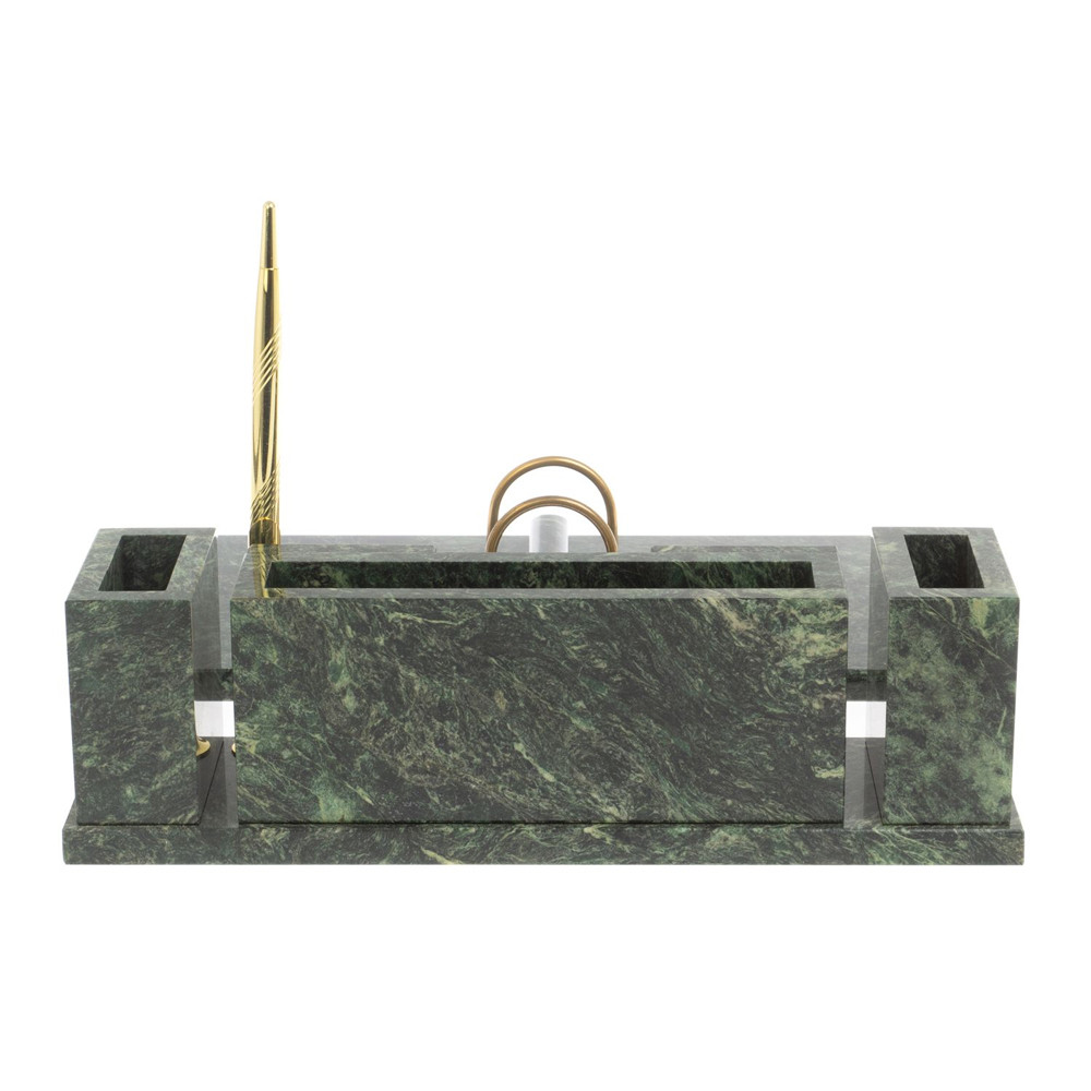 Настольный письменный набор из змеевика с подставкой под календарь и часами Successful Leader