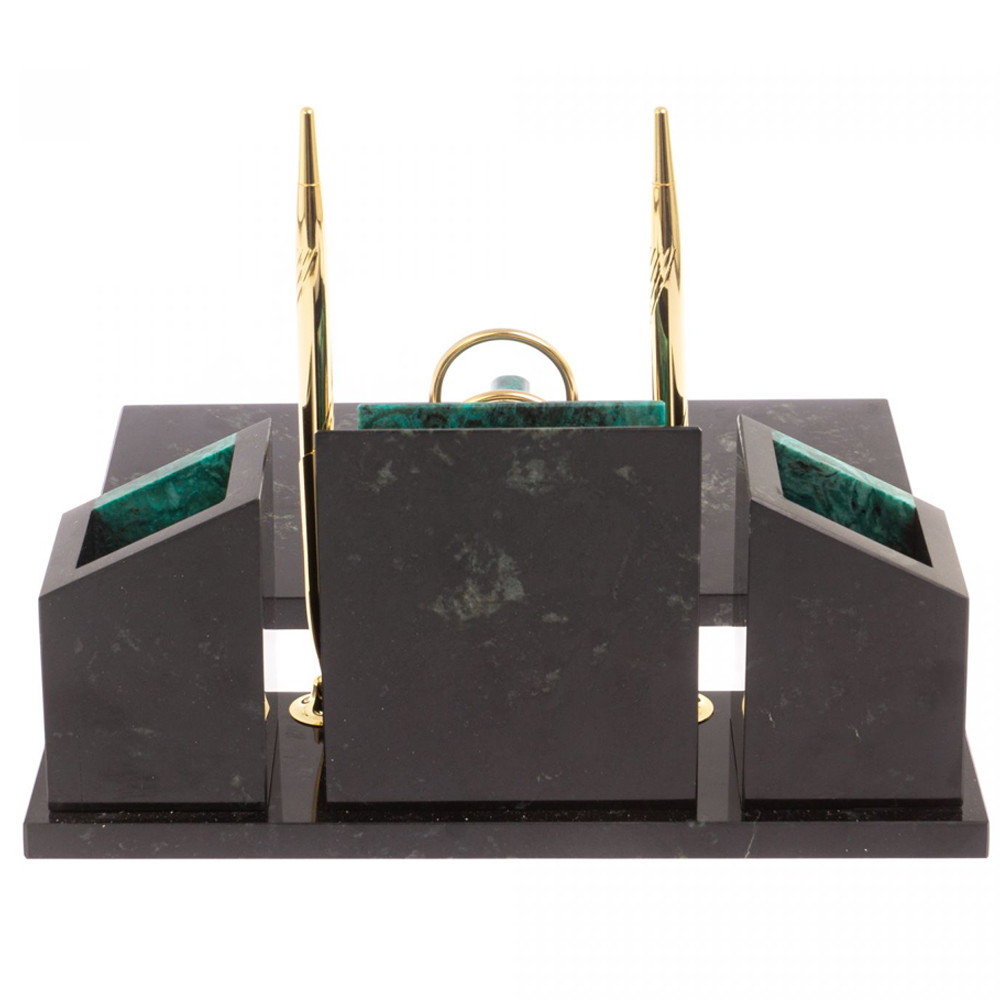 Настольный письменный набор из змеевика с часами Successful Leader