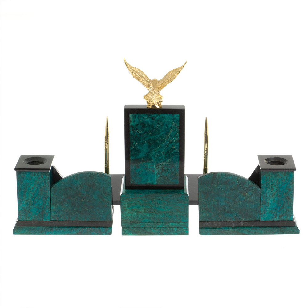 Настольный письменный набор из змеевика тёмно-зелёного цвета с декором в виде орла Successful Leader