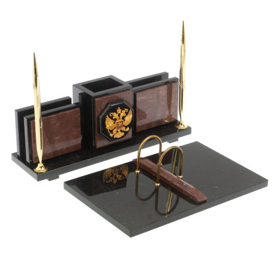 Настольный письменный набор из камня лемезит с гербом России Royal Accessory