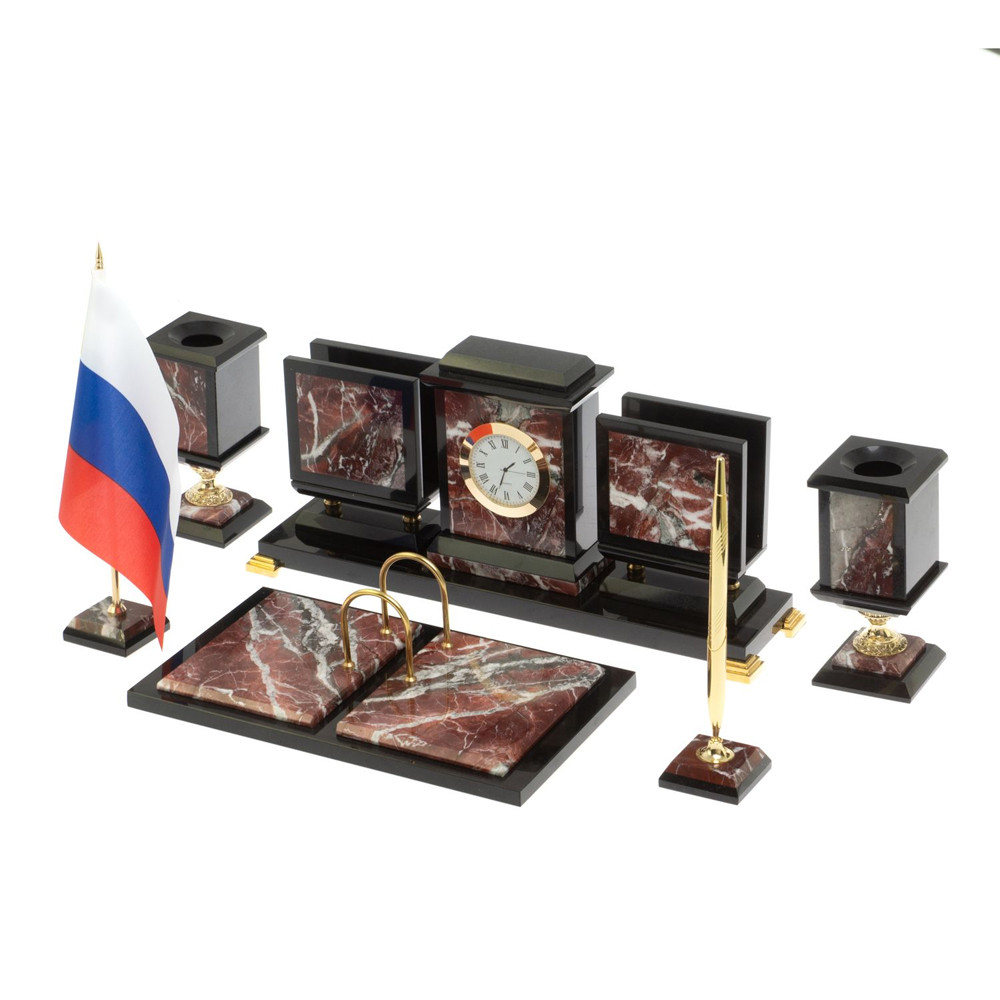 Настольный письменный набор из креноида и змеевика на бронзовых ножках Marble Accessory