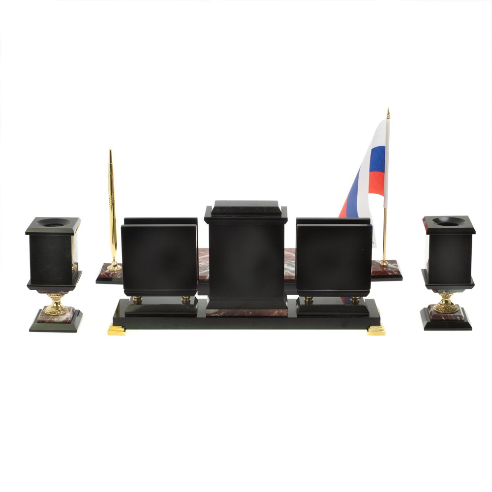 Настольный письменный набор из креноида и змеевика на бронзовых ножках Marble Accessory