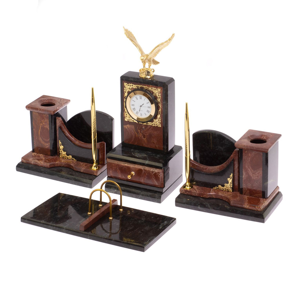 Настольный письменный набор из лемезита и змеевика с декором в виде Орла в подарочной упаковке Successful Leader