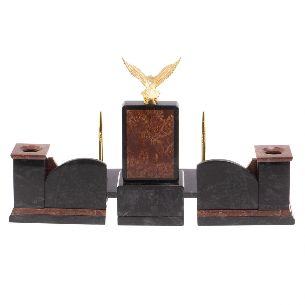 Настольный письменный набор из лемезита и змеевика с декором в виде Орла в подарочной упаковке Successful Leader