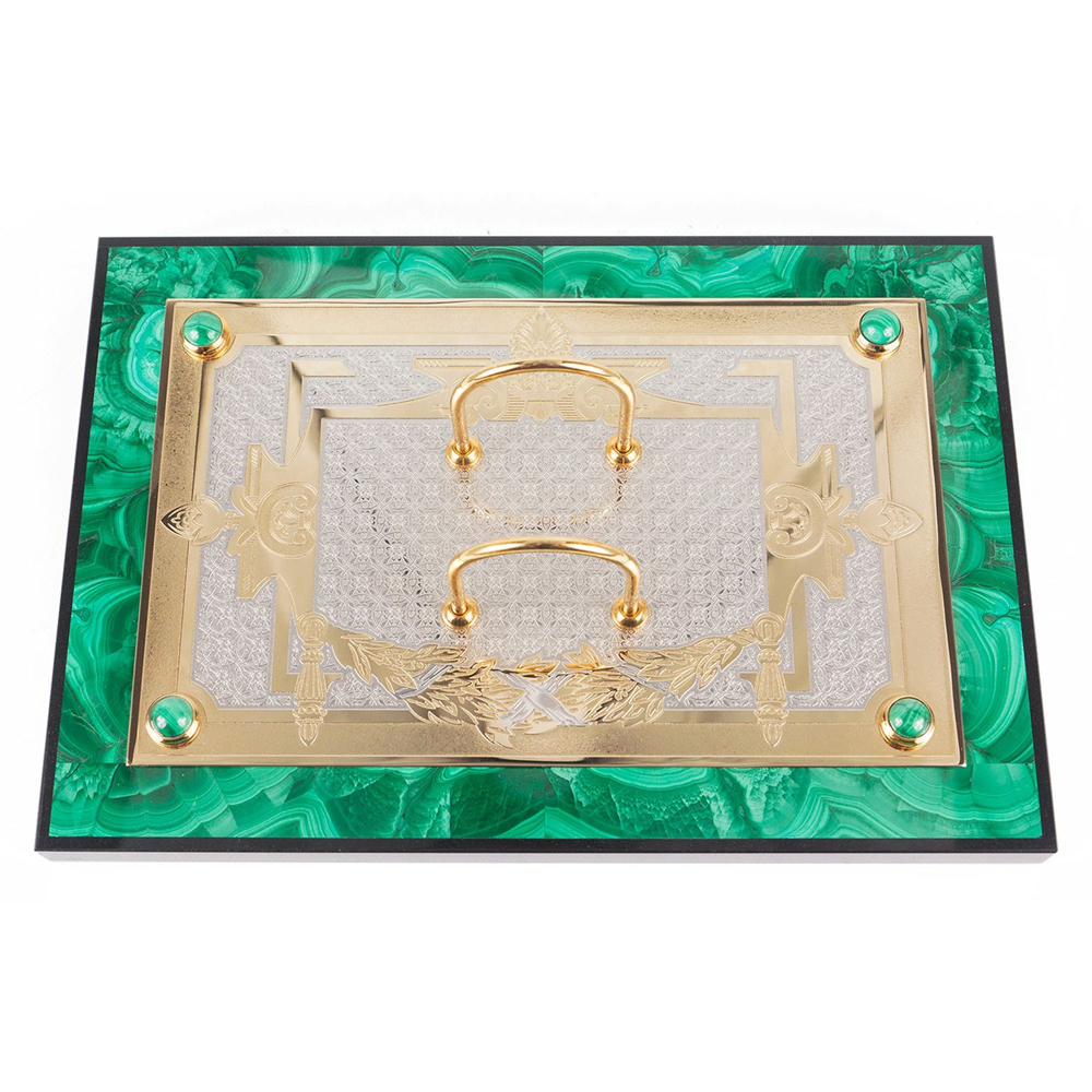 Настольный письменный набор из малахита и долерита с декором в виде герба России Leader Organizer