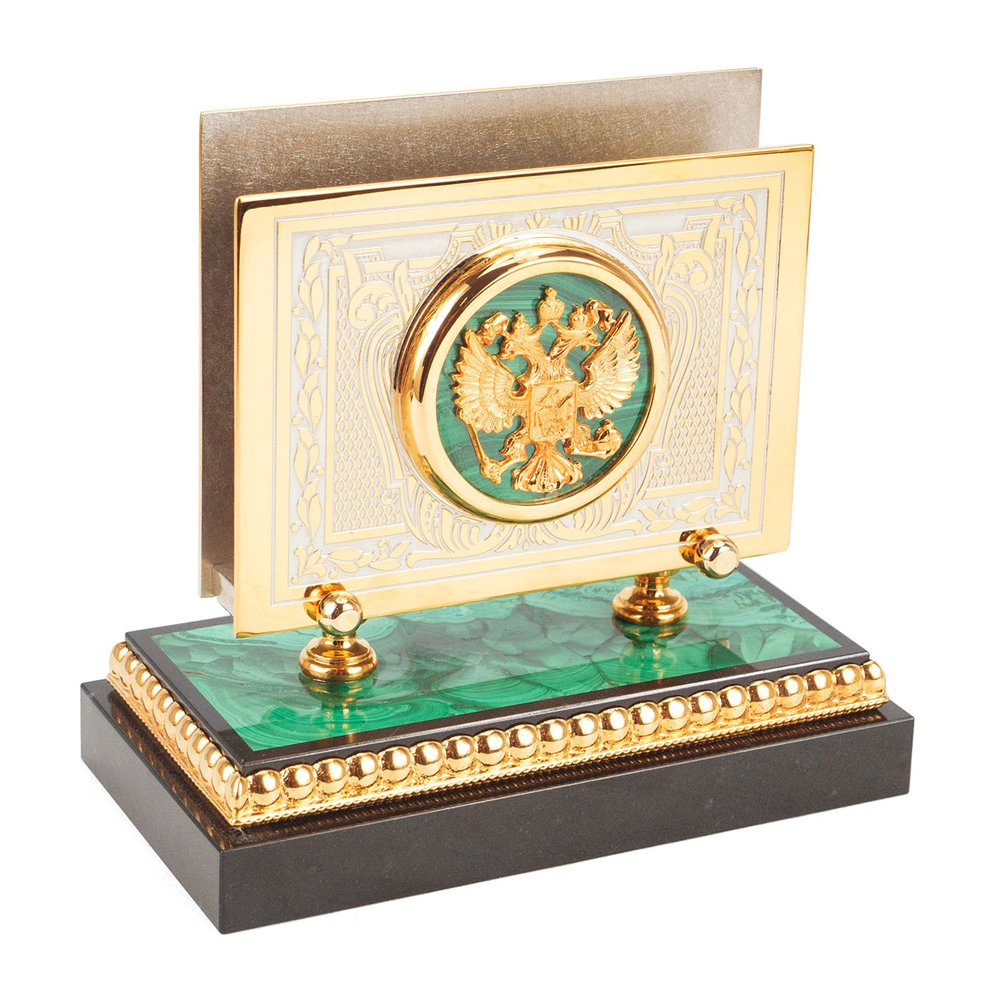 Настольный письменный набор из малахита и долерита с декором в виде герба России Leader Organizer