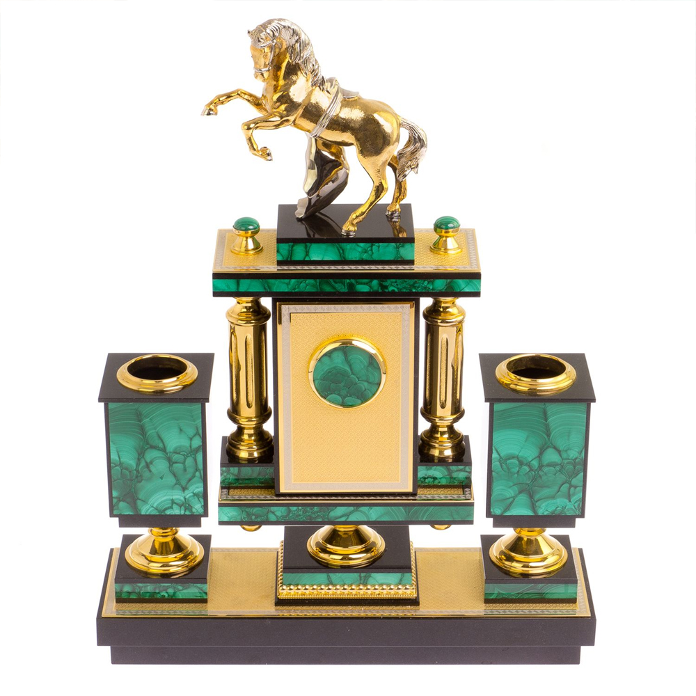 Настольный письменный набор из малахита с декором в виде лошади Leader Organizer