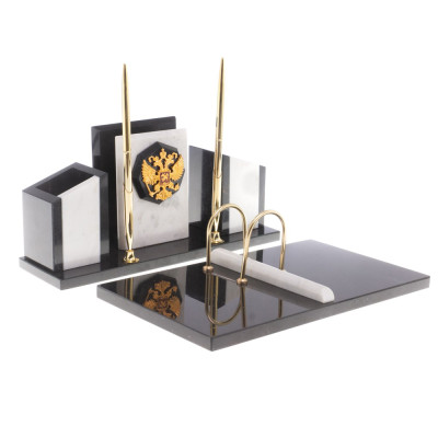 Настольный письменный набор из мрамора и змеевика с гербом России Marble Accessory