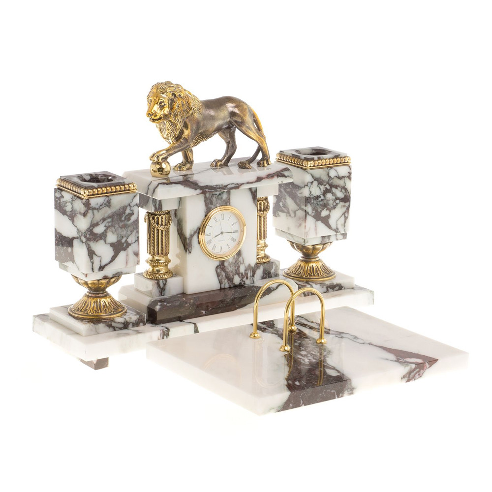 Настольный письменный набор из мрамора с декором в виде льва в подарочной упаковке Marble Accessory