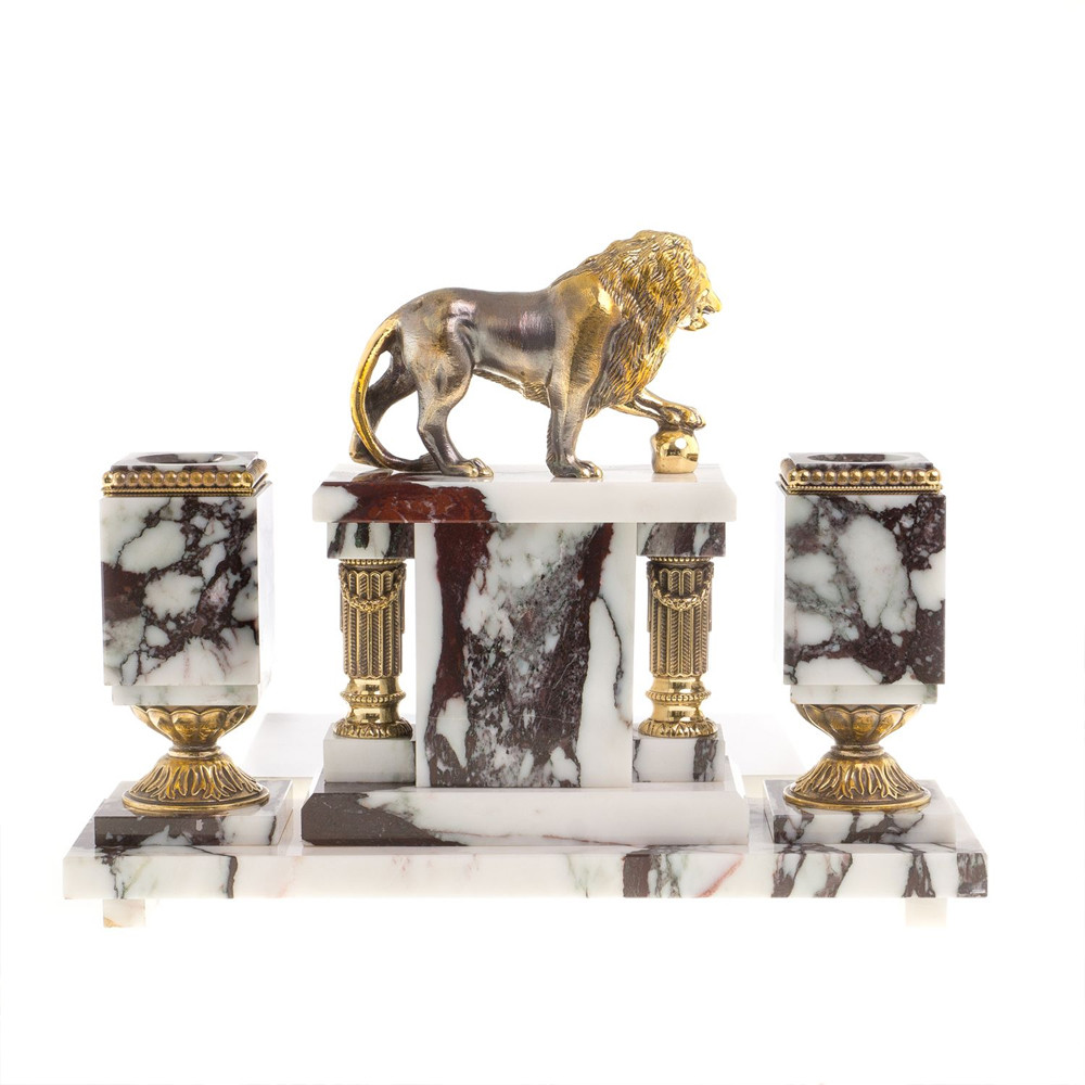 Настольный письменный набор из мрамора с декором в виде льва в подарочной упаковке Marble Accessory