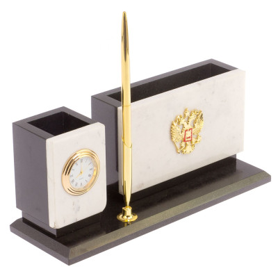 Настольный письменный набор из мрамора с часами и ручкой Marble Accessory